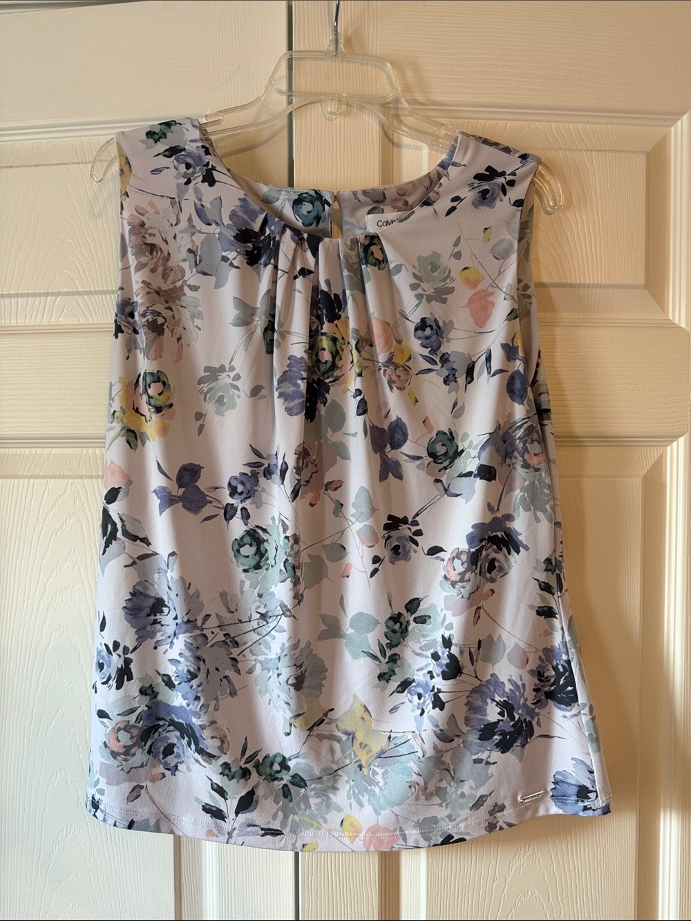 Calvin Klein Pastel Floral Sleeveless Camisole Blouse - White Base